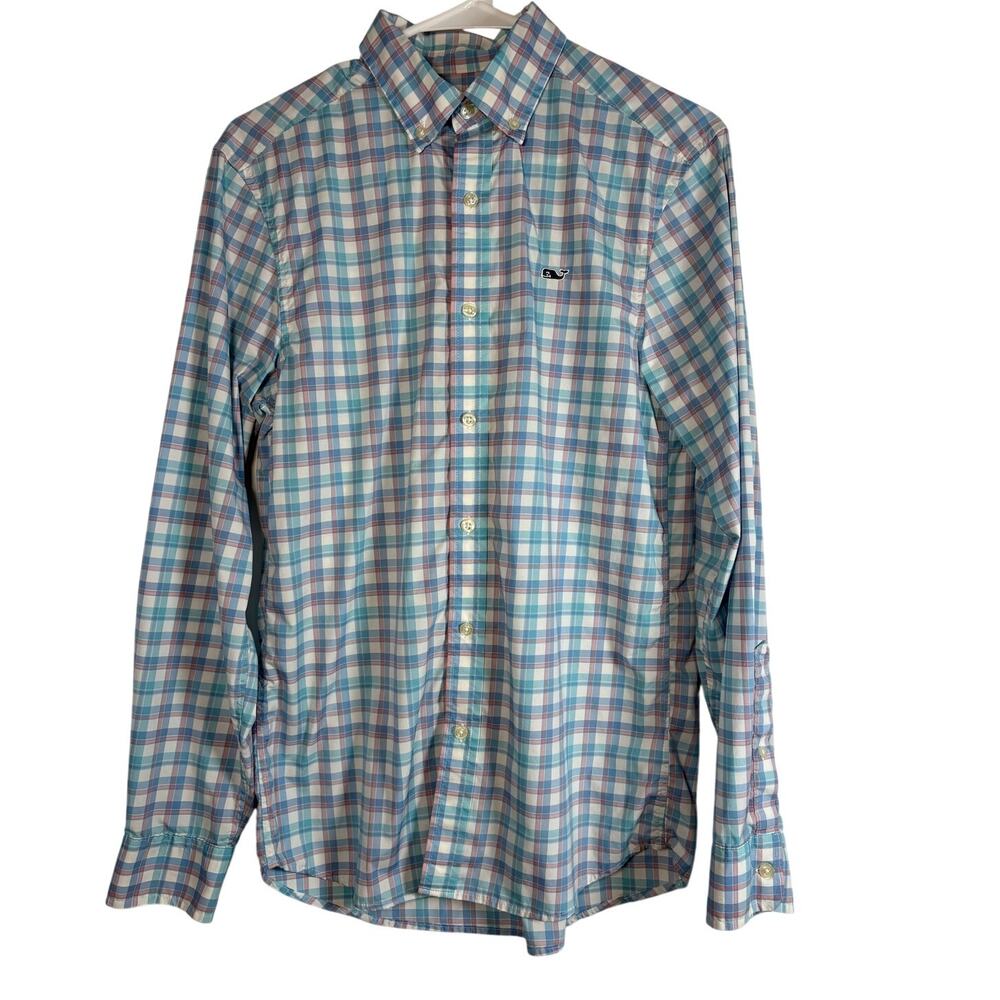 Vineyard Vines Performance On-The-Go Plaid Tucker Button Down Shirt Blue XS